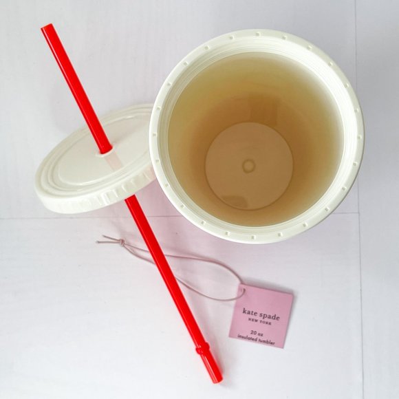Kate Spade New York Tumbler w/Lid & Straw - Eat Cake For Breakfast - Pink NEW - Picture 8 of 9
